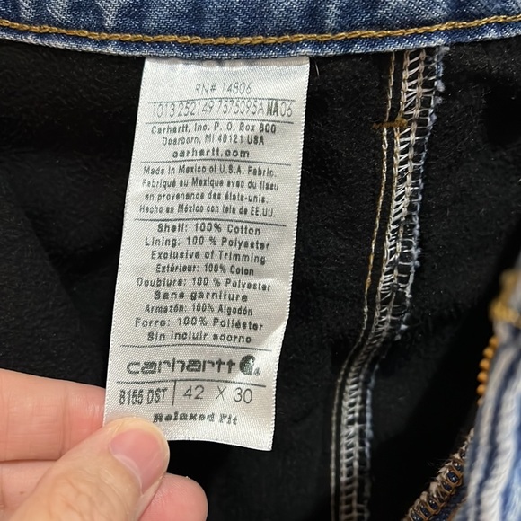 Men’s Carhartt black fleeced lined jeans size 42 x 30 relaxed fit C7 - Picture 2 of 7